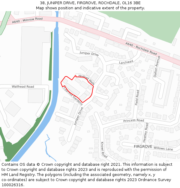 38, JUNIPER DRIVE, FIRGROVE, ROCHDALE, OL16 3BE: Location map and indicative extent of plot