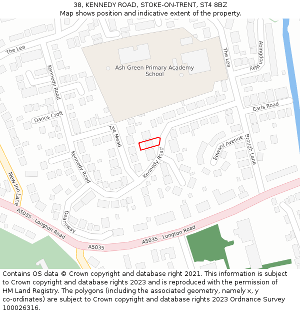38, KENNEDY ROAD, STOKE-ON-TRENT, ST4 8BZ: Location map and indicative extent of plot