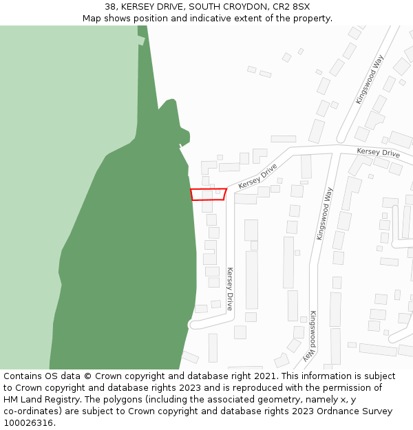 38, KERSEY DRIVE, SOUTH CROYDON, CR2 8SX: Location map and indicative extent of plot