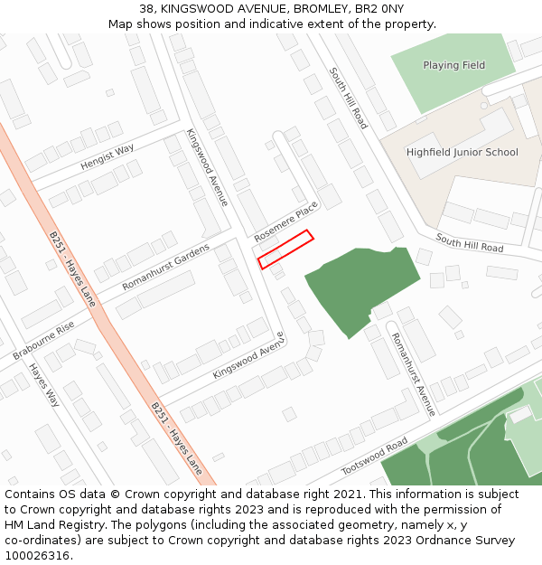 38, KINGSWOOD AVENUE, BROMLEY, BR2 0NY: Location map and indicative extent of plot