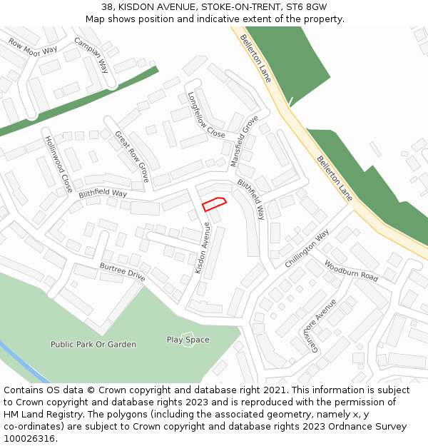38, KISDON AVENUE, STOKE-ON-TRENT, ST6 8GW: Location map and indicative extent of plot