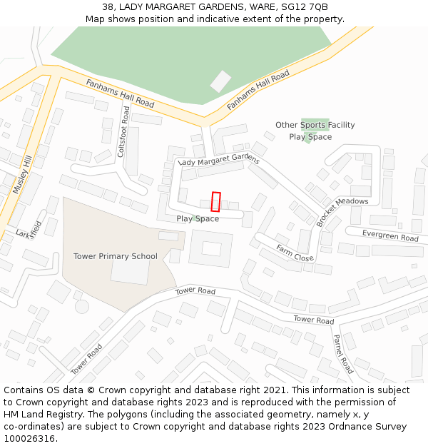 38, LADY MARGARET GARDENS, WARE, SG12 7QB: Location map and indicative extent of plot