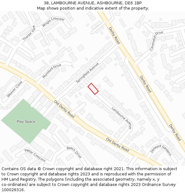 38, LAMBOURNE AVENUE, ASHBOURNE, DE6 1BP: Location map and indicative extent of plot