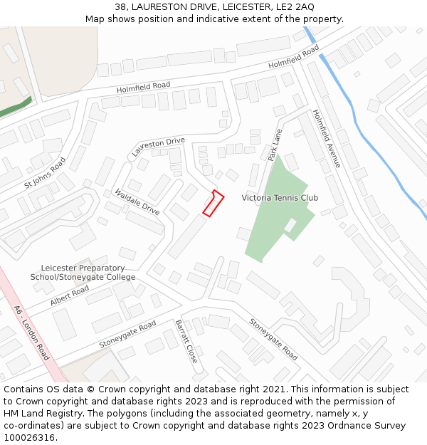 38, LAURESTON DRIVE, LEICESTER, LE2 2AQ: Location map and indicative extent of plot