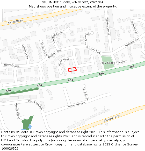 38, LINNET CLOSE, WINSFORD, CW7 3FA: Location map and indicative extent of plot