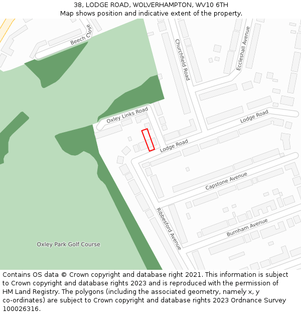 38, LODGE ROAD, WOLVERHAMPTON, WV10 6TH: Location map and indicative extent of plot