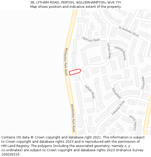 38, LYTHAM ROAD, PERTON, WOLVERHAMPTON, WV6 7YY: Location map and indicative extent of plot