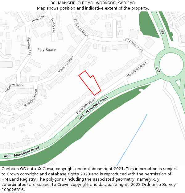 38, MANSFIELD ROAD, WORKSOP, S80 3AD: Location map and indicative extent of plot