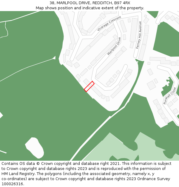 38, MARLPOOL DRIVE, REDDITCH, B97 4RX: Location map and indicative extent of plot