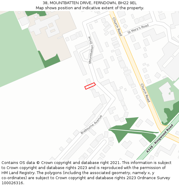 38, MOUNTBATTEN DRIVE, FERNDOWN, BH22 9EL: Location map and indicative extent of plot