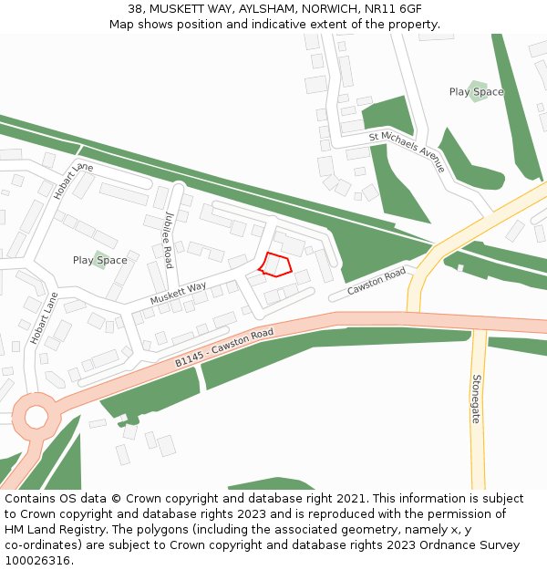 38, MUSKETT WAY, AYLSHAM, NORWICH, NR11 6GF: Location map and indicative extent of plot