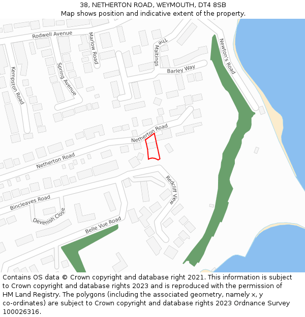 38, NETHERTON ROAD, WEYMOUTH, DT4 8SB: Location map and indicative extent of plot