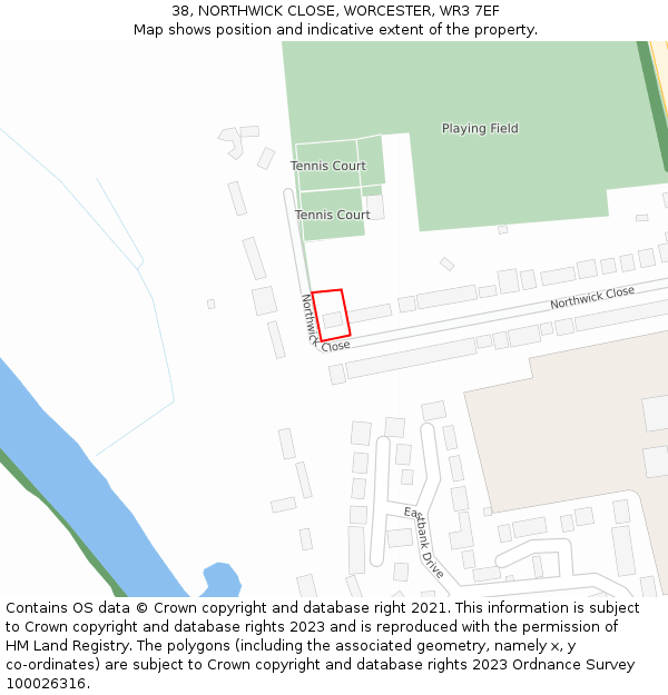 38, NORTHWICK CLOSE, WORCESTER, WR3 7EF: Location map and indicative extent of plot