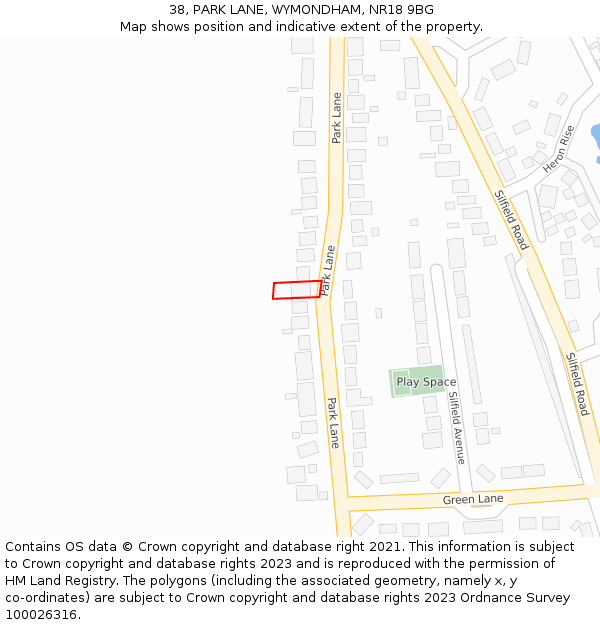 38, PARK LANE, WYMONDHAM, NR18 9BG: Location map and indicative extent of plot