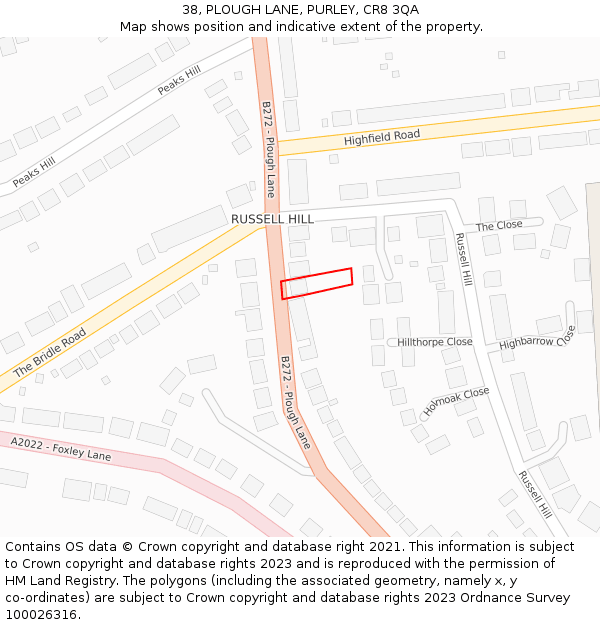 38, PLOUGH LANE, PURLEY, CR8 3QA: Location map and indicative extent of plot