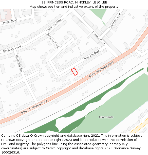 38, PRINCESS ROAD, HINCKLEY, LE10 1EB: Location map and indicative extent of plot