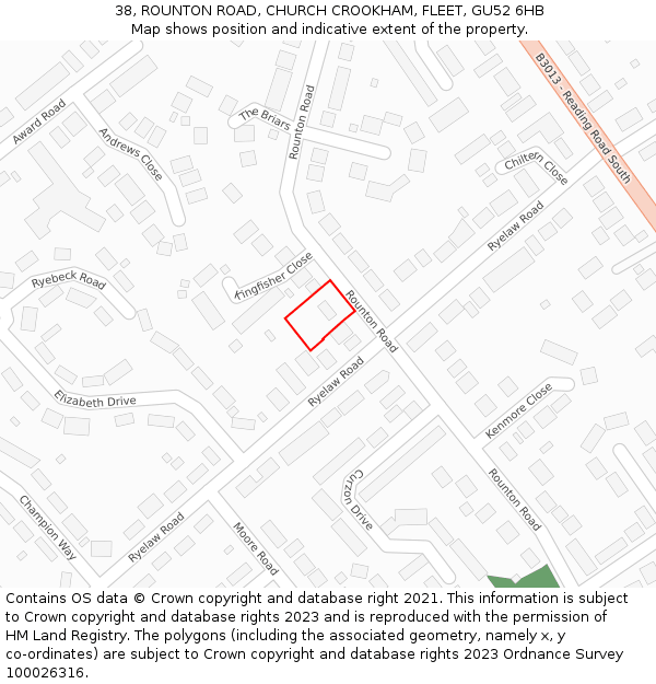 38, ROUNTON ROAD, CHURCH CROOKHAM, FLEET, GU52 6HB: Location map and indicative extent of plot