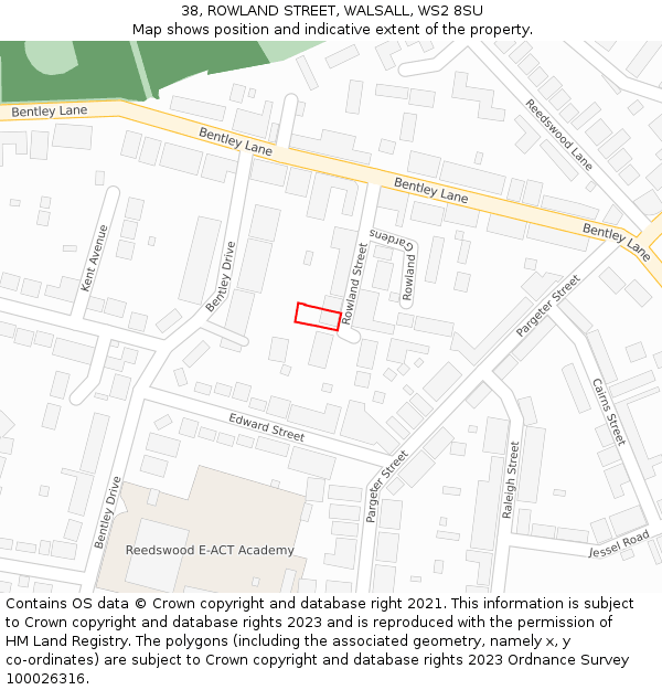 38, ROWLAND STREET, WALSALL, WS2 8SU: Location map and indicative extent of plot