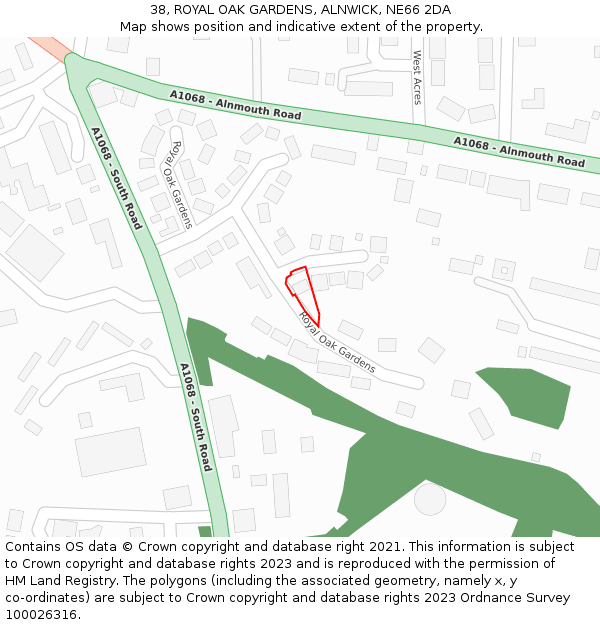 38, ROYAL OAK GARDENS, ALNWICK, NE66 2DA: Location map and indicative extent of plot