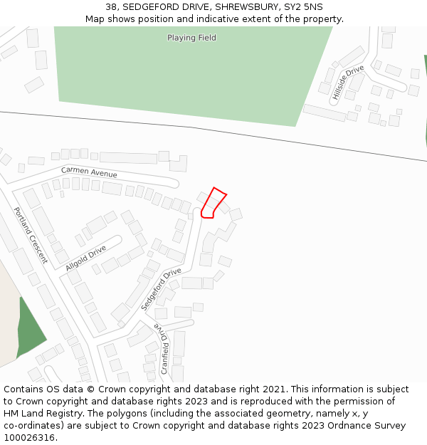 38, SEDGEFORD DRIVE, SHREWSBURY, SY2 5NS: Location map and indicative extent of plot