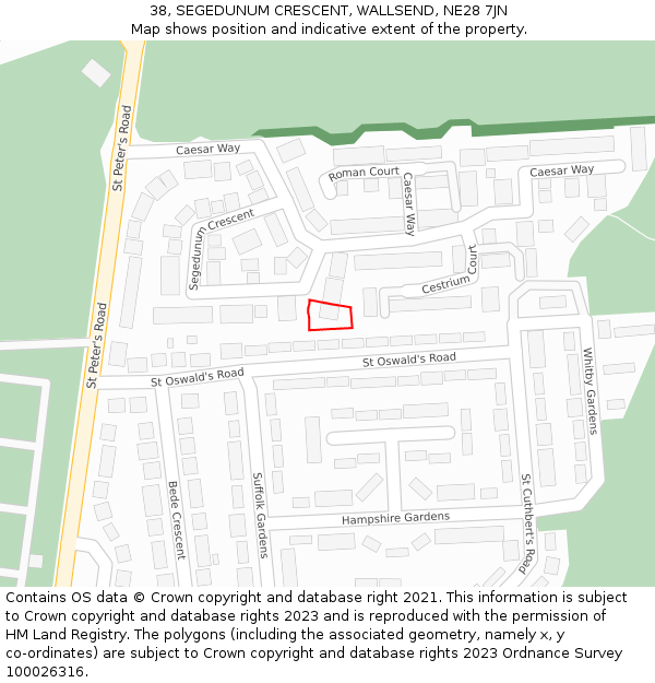 38, SEGEDUNUM CRESCENT, WALLSEND, NE28 7JN: Location map and indicative extent of plot