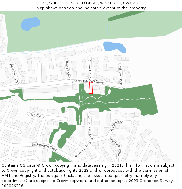 38, SHEPHERDS FOLD DRIVE, WINSFORD, CW7 2UE: Location map and indicative extent of plot