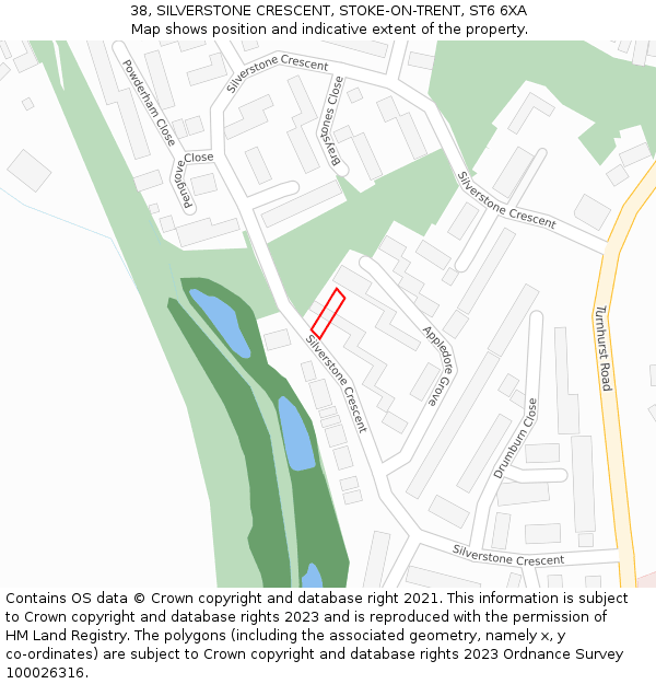 38, SILVERSTONE CRESCENT, STOKE-ON-TRENT, ST6 6XA: Location map and indicative extent of plot