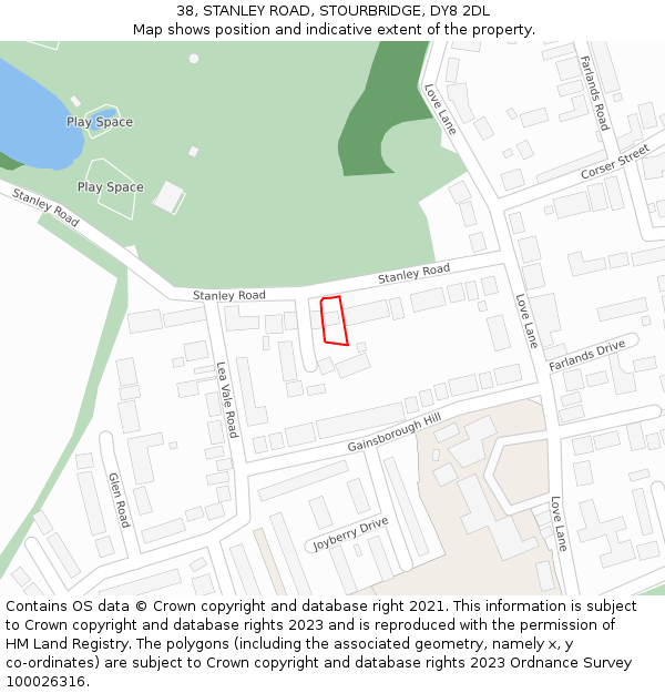 38, STANLEY ROAD, STOURBRIDGE, DY8 2DL: Location map and indicative extent of plot