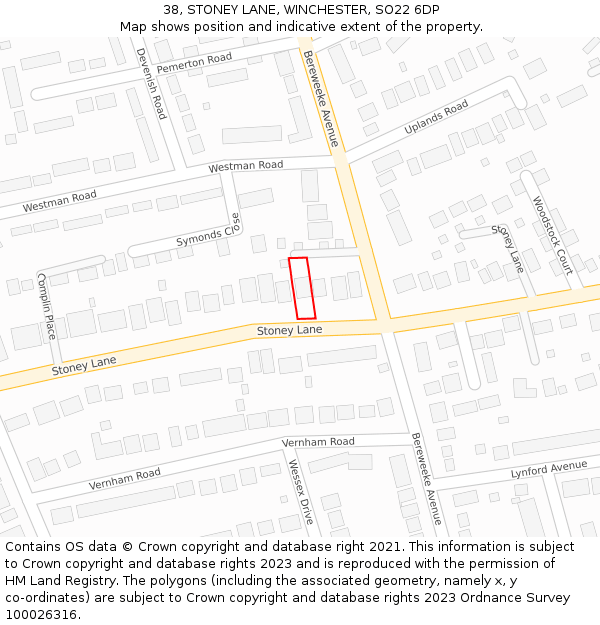 38, STONEY LANE, WINCHESTER, SO22 6DP: Location map and indicative extent of plot