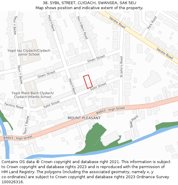 38, SYBIL STREET, CLYDACH, SWANSEA, SA6 5EU: Location map and indicative extent of plot