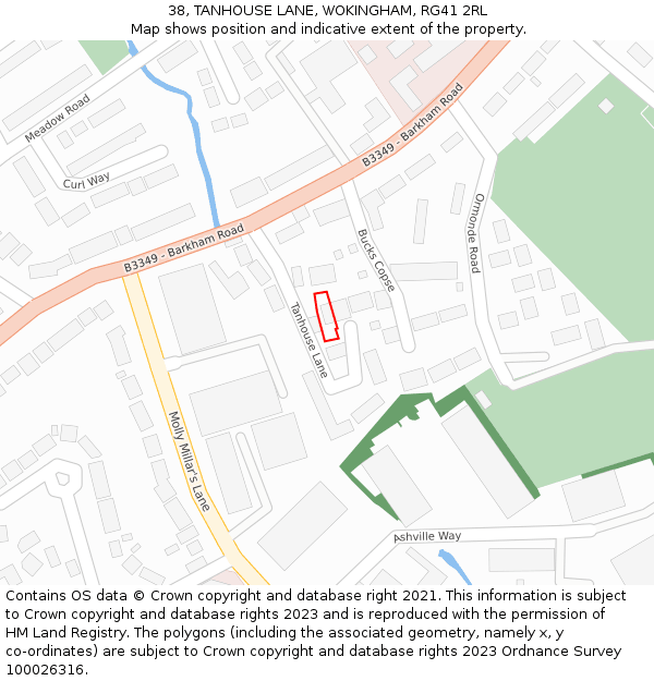 38, TANHOUSE LANE, WOKINGHAM, RG41 2RL: Location map and indicative extent of plot