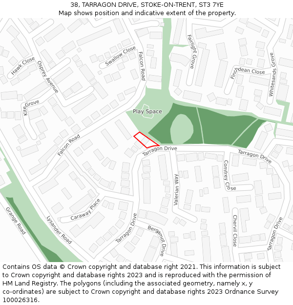 38, TARRAGON DRIVE, STOKE-ON-TRENT, ST3 7YE: Location map and indicative extent of plot