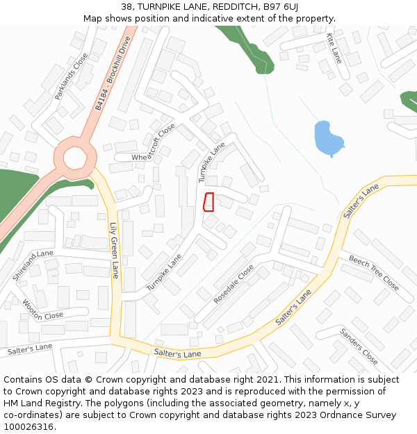 38, TURNPIKE LANE, REDDITCH, B97 6UJ: Location map and indicative extent of plot