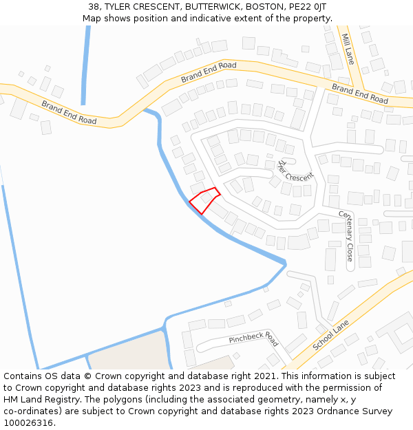 38, TYLER CRESCENT, BUTTERWICK, BOSTON, PE22 0JT: Location map and indicative extent of plot