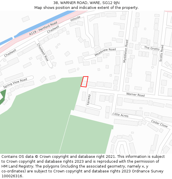 38, WARNER ROAD, WARE, SG12 9JN: Location map and indicative extent of plot