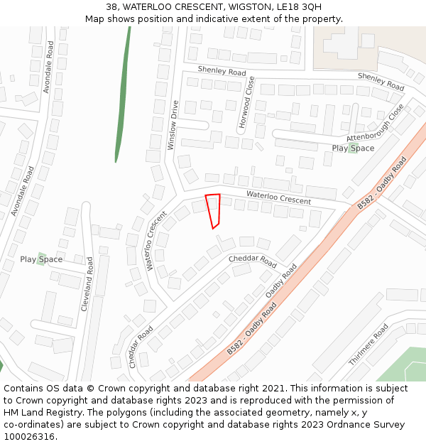 38, WATERLOO CRESCENT, WIGSTON, LE18 3QH: Location map and indicative extent of plot