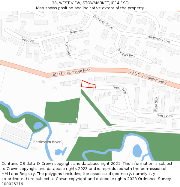 38, WEST VIEW, STOWMARKET, IP14 1SD: Location map and indicative extent of plot