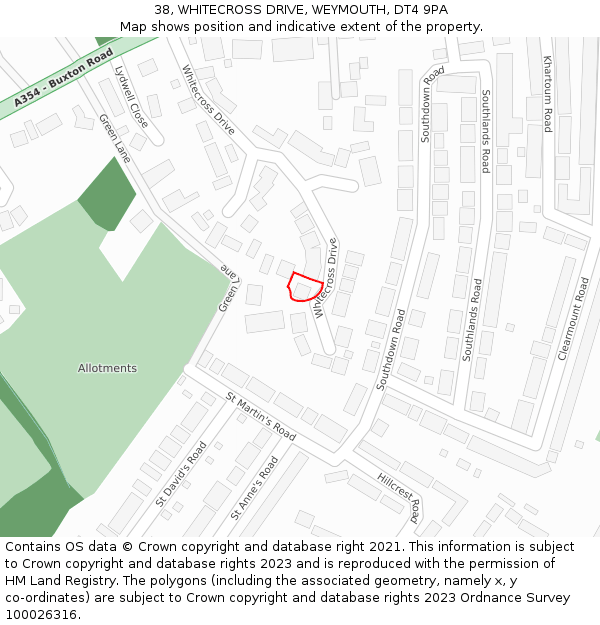 38, WHITECROSS DRIVE, WEYMOUTH, DT4 9PA: Location map and indicative extent of plot