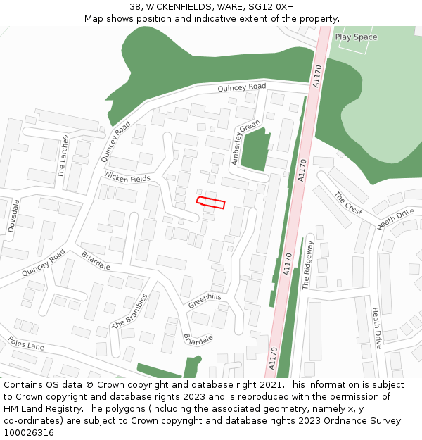 38, WICKENFIELDS, WARE, SG12 0XH: Location map and indicative extent of plot