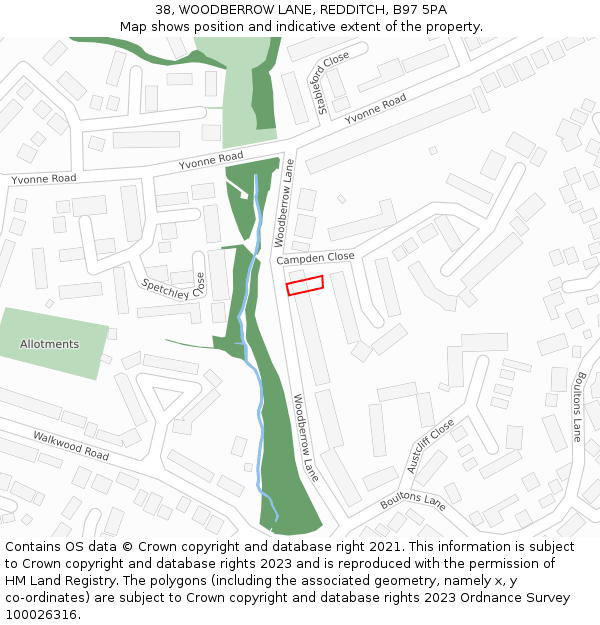 38, WOODBERROW LANE, REDDITCH, B97 5PA: Location map and indicative extent of plot