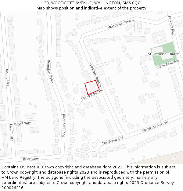 38, WOODCOTE AVENUE, WALLINGTON, SM6 0QY: Location map and indicative extent of plot