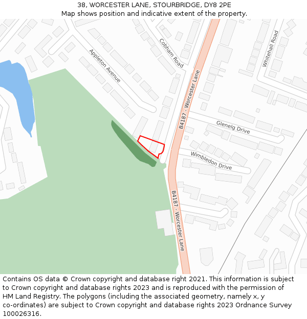 38, WORCESTER LANE, STOURBRIDGE, DY8 2PE: Location map and indicative extent of plot