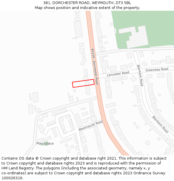 381, DORCHESTER ROAD, WEYMOUTH, DT3 5BL: Location map and indicative extent of plot