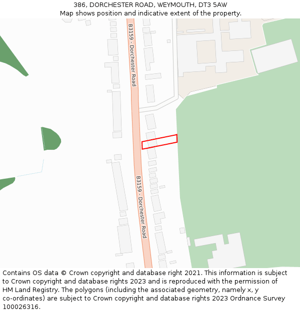 386, DORCHESTER ROAD, WEYMOUTH, DT3 5AW: Location map and indicative extent of plot