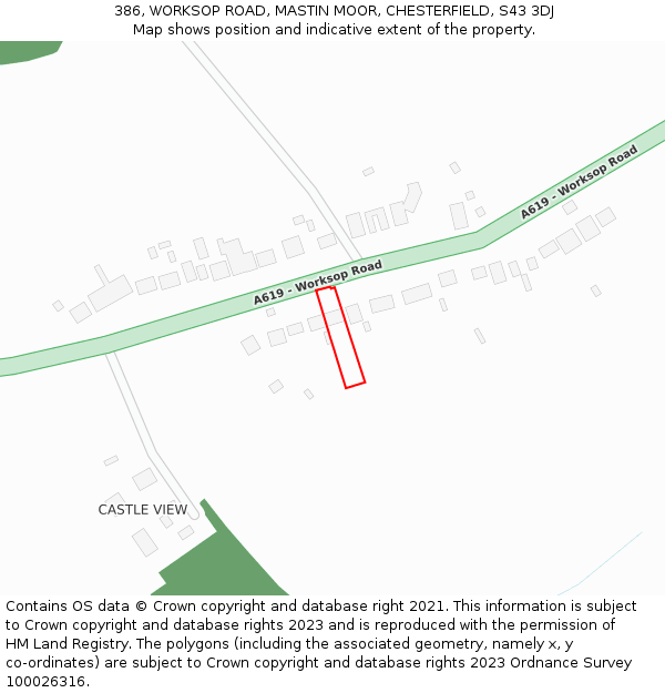386, WORKSOP ROAD, MASTIN MOOR, CHESTERFIELD, S43 3DJ: Location map and indicative extent of plot
