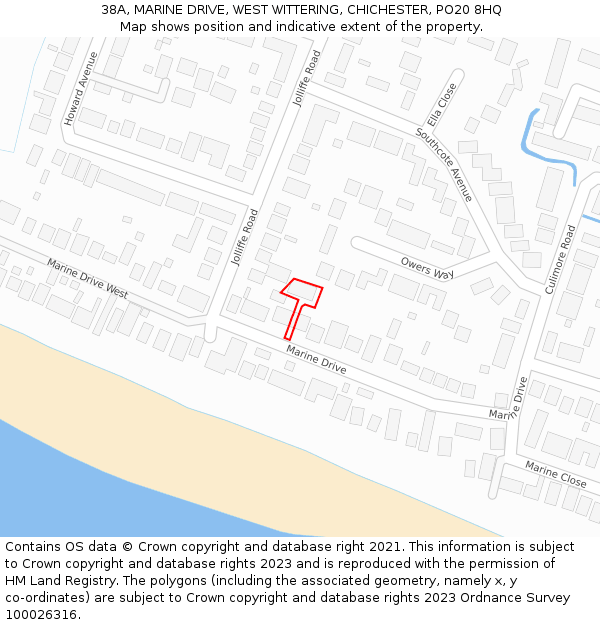 38A, MARINE DRIVE, WEST WITTERING, CHICHESTER, PO20 8HQ: Location map and indicative extent of plot