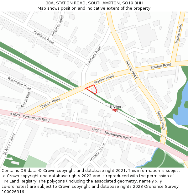 38A, STATION ROAD, SOUTHAMPTON, SO19 8HH: Location map and indicative extent of plot