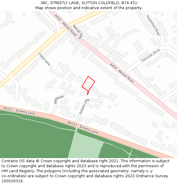 38C, STREETLY LANE, SUTTON COLDFIELD, B74 4TU: Location map and indicative extent of plot