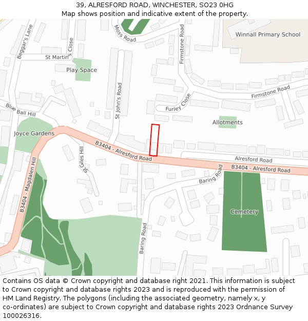 39, ALRESFORD ROAD, WINCHESTER, SO23 0HG: Location map and indicative extent of plot