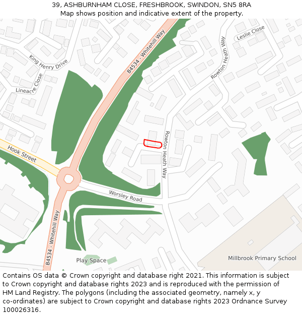 39, ASHBURNHAM CLOSE, FRESHBROOK, SWINDON, SN5 8RA: Location map and indicative extent of plot